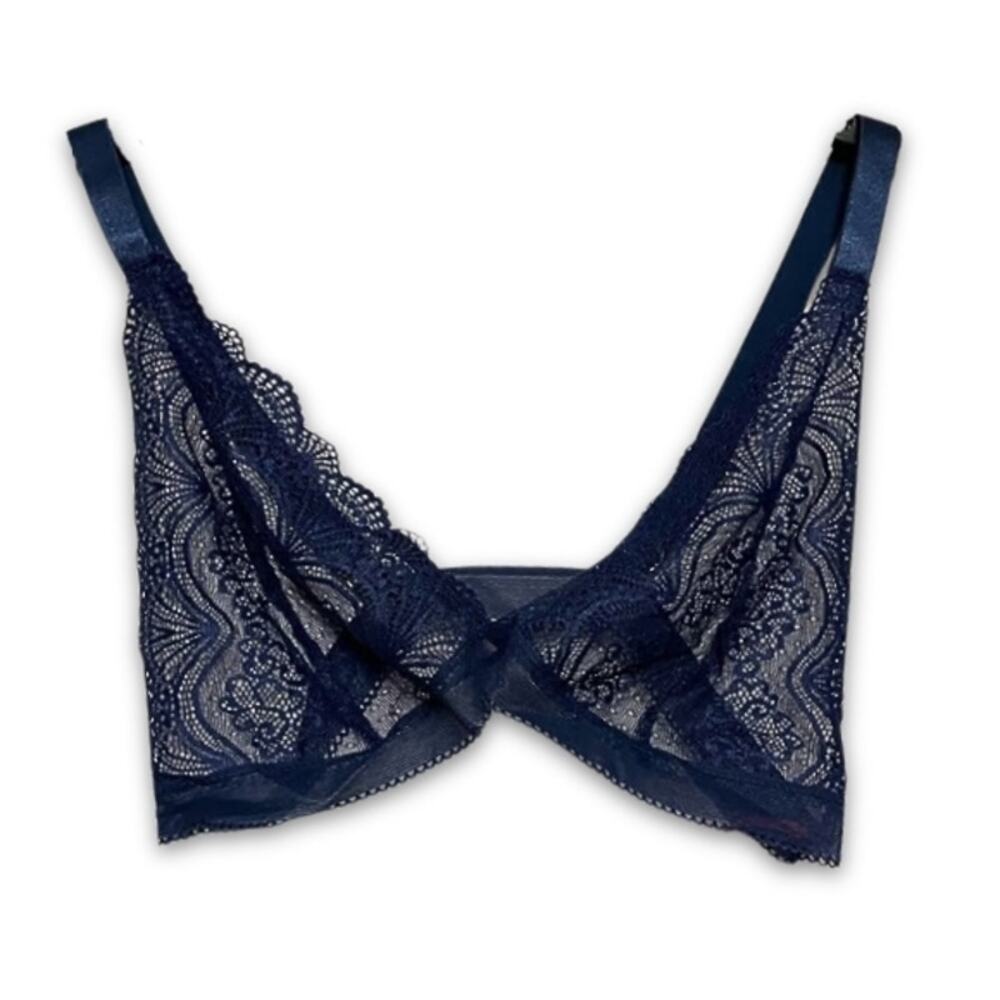 Seven 'til Midnight Bralette Bra Stretch Lace Adjustable Straps Blue W US 1X NWT